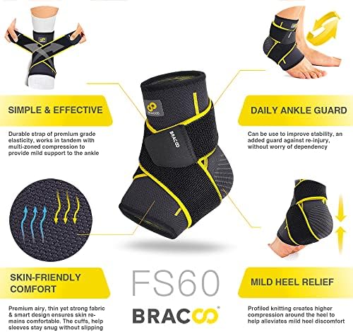 Bracoo 2 Pack Ankle Brace Compression Sleeve for Women & Men, Adjustable Ankle Support Strap for Sprained, Plantar Fasciitis, Pain Relief, Injury Recovery, Running, Workout, GYM, FS60