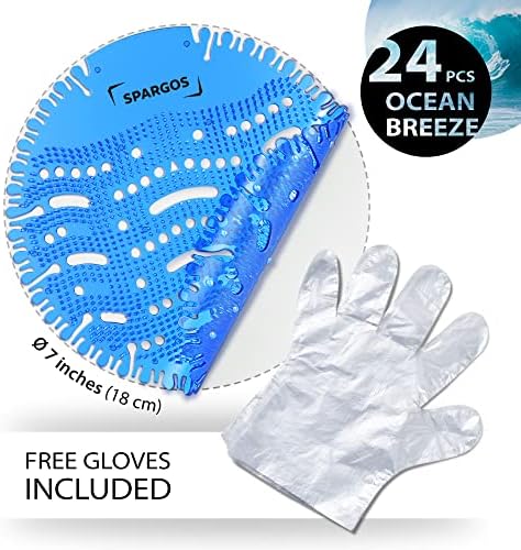 Urinal Screen Deodorizer (24 Pack) Urinal Cakes Anti-Splash Odor Protection for Toilets in Bathroom Office Stadiums Schools with Free Gloves - 24pcs Ocean Breeze Scent