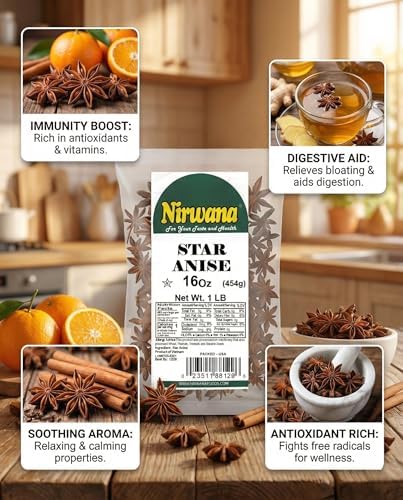 Star Anise Whole – 1lb Illicium Verum – Aromatic Spice for Cooking, Baking, Tea & Masala – Fresh, Natural & Kosher Free
