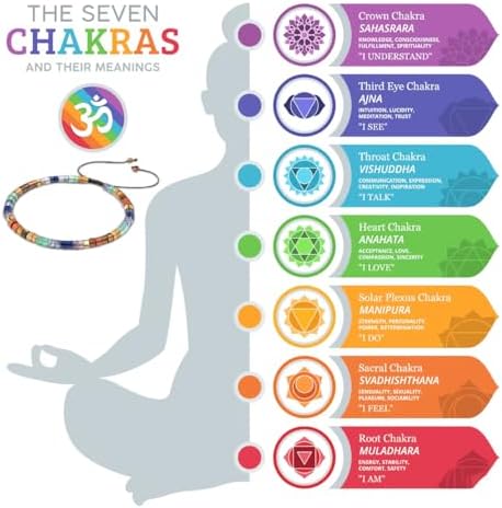 Chakra Bracelets for Women, Healing Crystals Stones Bracelet, 7 Chakras Spiritual Crystal Bracelet Bangle, Yoga Meditation Relax for Womens Anxiety, Stress Relief Gifts For Women