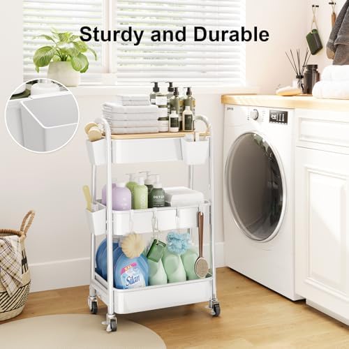 Rolling Cart Accessories, 6 Pack White Plastic Hanging Cup Holders, Rolling Cart Accessories with 6 Cup Holder and 6 Hooks, Utility Carts Accessories, Utility Cart Cup Holder, Craft Cart Organizering