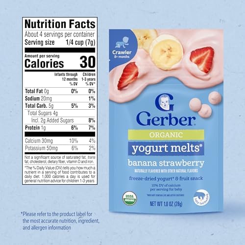 Gerber Baby Snacks Organic Yogurt Melts, Banana & Strawberry, 1 Ounce (Pack of 7)