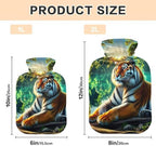 Animal Tiger Hot Water Bottles with Soft Velvet Cover Hot Water Bag for Neck and Shoulder Pain Relief, 2L
