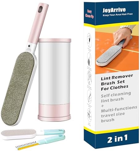 2PCS Lint Brushes for Clothes, Cat Dog Hair Remover for Lundary, Self-Cleaning Lint Remover for Bed Sofa Coat, Best Hair Cleaning Brushes Better Than Lint Roller (Large Pink and Mini Blue)