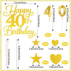 Happy 40th Birthday Cake Topper for 40th Birthday Decorations Numeral 40 Candle with Glitter Heart Cupcake Picks Set for Men Women Hello 40 Birthday Anniversary Party Cake Decor Supplies（GOLD）