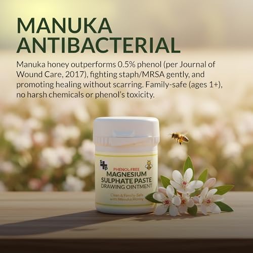 No-Stink, S+P Magnesium Sulfate Paste -Drawing Ointment, Boils, Cysts, Splinters, Abscesses, ingrowing Hair. Made with Natural Ingredients,- Phenol-Free, Family-Friendly (50g)