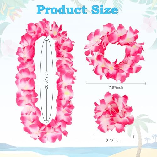 Semato 4 Pcs Hawaiian Lei Set for Luau Party Flower Leis Garland Headband Bracelets Halloween Costume Hawaiian Party Supplies