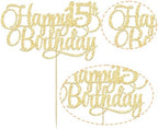 1 Pack Happy 15th Birthday Cake Topper Glitter Number 15 Fifteen Years Old Birthday Cake Pick Decoration for 15th Birthday Celebrating Anniversary Party Supplies Gold