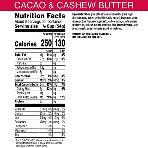 Bear Naked Granola Cereal, Whole Grain Granola, Breakfast Snacks, Cacao and Cashew Butter Crunch (Pack of 6)