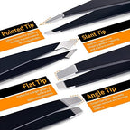 TsMADDTs Eyebrow Tweezers Set and Curved Scissor, Professional Stainless Steel Tweezers for Women and Men, Splinter and Ingrown Hair Removal