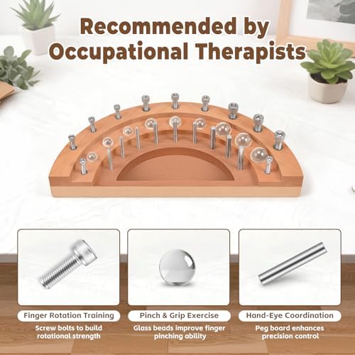 Triceratops Hand Therapy Finger Training Board, Multifunctional Wooden Dexterity Rehabilitation Tool for Stroke Recovery, Hand-Eye Coordination, Fine Motor Skills & Finger Strength Exercise, 27 Holes