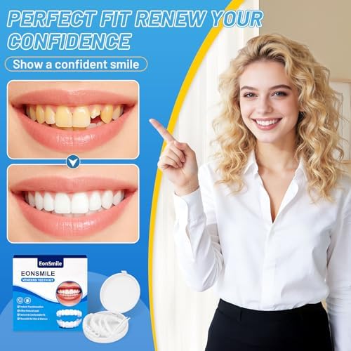 Adjustable Fake Teeth Veneers Kit – Instant Smile Covers for Broken or Missing Teeth, Natural Fit Cosmetic Dental Veneers, Upper & Lower Temporary Tooth Cover Set
