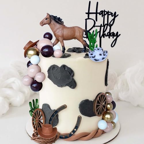38 PCS Horse Birthday Cake Decorations，Horse Topper for Cake Set with Happy Birthday Sign Cowboy Western Cake Decor