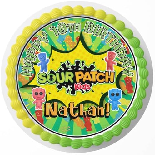 7.5 Inch Edible Cake Topper – Candy Sour Kids Fun Themed Birthday Party Collection of Edible Cake Decorations round