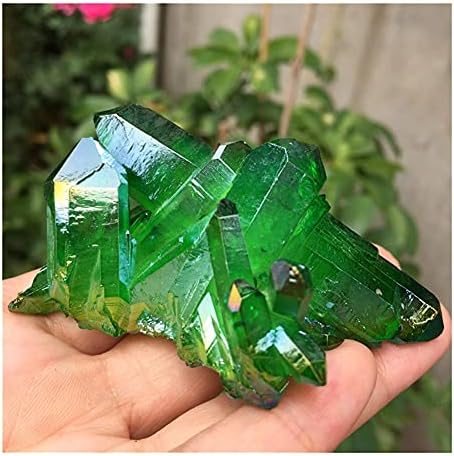 Health & Household Green Aura Crystal Cluster Angel Aura Titanium Quartz Crystal Stunning Rainbow Specimen Minerals Reiki (Size : 40-50g)