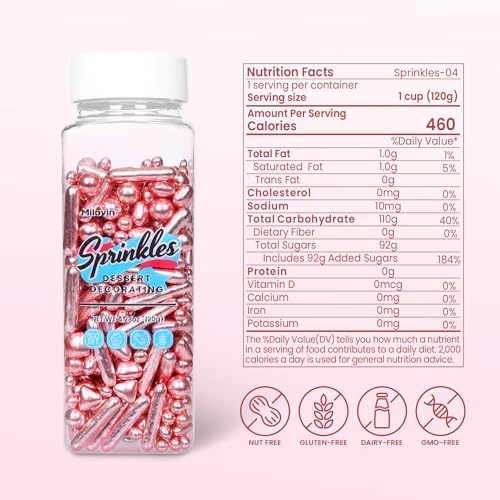 Rose Gold Sprinkles for Cupcakes, Rose Gold Pearl Sprinkles, Candy Pearls for Cake Decoration, Cupcakes, Ice Cream Topping, Macaron, and Cookies.120g(4.23oz)