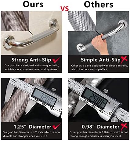 Shower Grab Bar, 2 Pack 16 Inch Bathroom Grab Bar, 304 Stainless Steel 1.25" Diameter Anti-Slip Handicap Grab Bar Support Shower Rail Senior Handrail Shower Safety Bar Handle