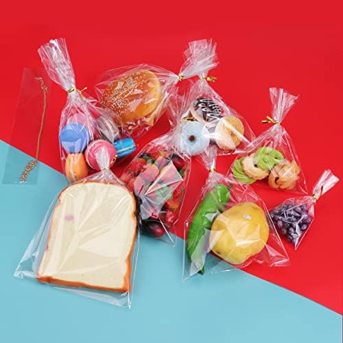 400 PCS Clear Flat Cellophane Treat Bags with 3x5",4x6",5x7",2x10",Treat Bags with Ties are Good for Pretzel Rods,Bakery, Cookies, Candies,Dessert.