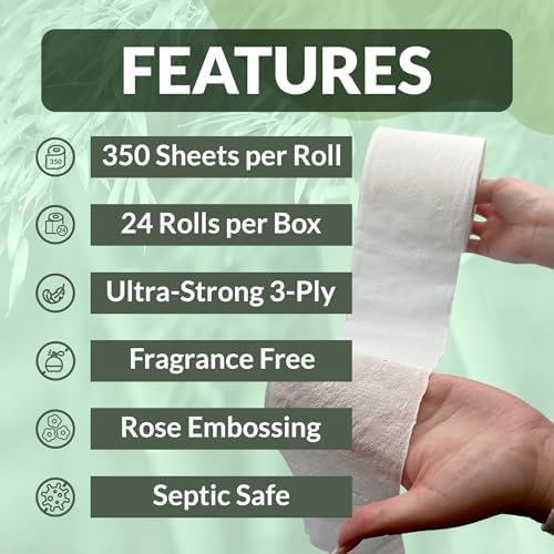 Reli. Bamboo Toilet Paper (24 Jumbo Rolls) | 3 Ply Toilet Paper (350 Sheets/Roll) Bathroom Tissue | Organic Bath Tissue | Bamboo Chemical Free Toilet Tissue Rolls (8400 Sheets Total)
