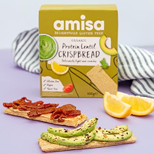 Correct Title: Amisa Organic Gluten-Free Protein Lentil Crispbread, 100g - Yeast Free & Low Carb - Plant-Based Protein - The Perfect Vegan Snack