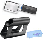 Eschenbach Optik Mobilux LED Handheld Magnifier with Mobase Stand - Hands Free with Light and Stand - Low Vision Magnifier Aid with Liberty Microfiber Cloth (4X) (1511-3)