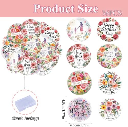 36pcs Edible Floral Happy Mother's Day Cupcake Toppers Wafer Paper Love Mom Cupcake Picks Edible Flower Mother’s Day Cake Toppers for Best Mom Mother's Day Theme Party Supplies
