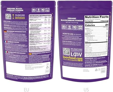 Organic Black Currant Powder – Pure, 100% Natural Whole Fruit, Freeze-Dried & Powdered – Non-GMO, No Added Sugar – Rich in Polyphenols & Vitamin C – 4oz (15 Servings)