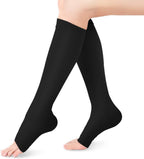 Compression Socks for Men Women, Open Toe Flight Compression Stockings, 20-30 mmHg Graduated Support Calf Compression Sleeves for Pregnancy Travel Work Varicose Veins(M-Black)