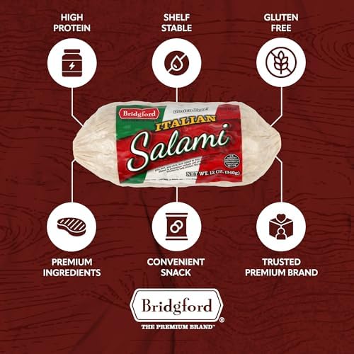 Bridgford Dry Italian Salami 12 oz Pack of 6 - Zero-Carb, Protein-Rich, Naturally Fermented, Shelf-Stable Charcuterie Meat - Ready to Slice & Serve for Sandwiches, Platters, or Snacks