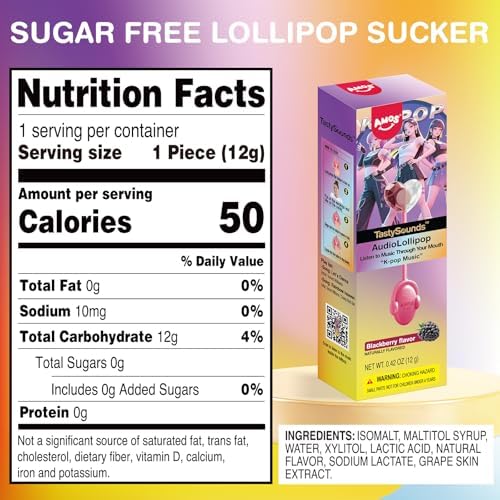 Amos Music Lollipop Candy, Audio Singing Lollipop, Individually Wrapped Natural blackberry Flavor (1 Pack)