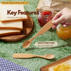 6.5” Wooden Spoons & Spreaders (2 Pcs) – 2-in-1 Utensils for Jam, Nutella, Peanut Butter, Cheese, Coffee & Dessert