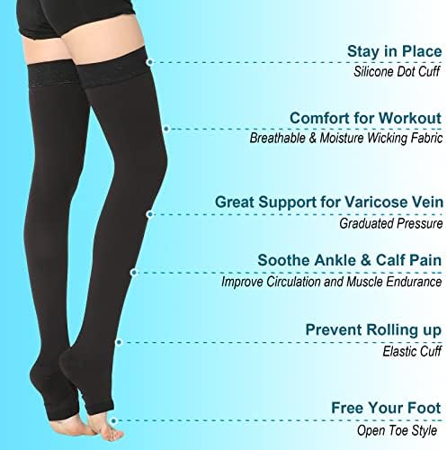 Thigh High Medical Compression Stockings for Women & Men,20-30 mmHg Thigh High Compression Socks,Open Toe Graduated Support Hose with Silicone Dot Band-Ideal for Varicose Veins,Edema,Swelling
