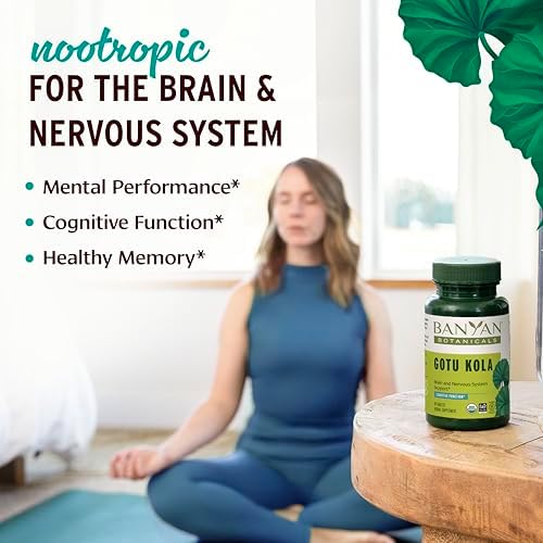 Banyan Botanicals Organic Gotu Kola–Nootropic Brain Supplement for Mental Clarity, Memory & Focus–Adaptogen for Stress Relief & Brain Support–Centella Asiatica Tablets–90 Tablets–USDA Organic