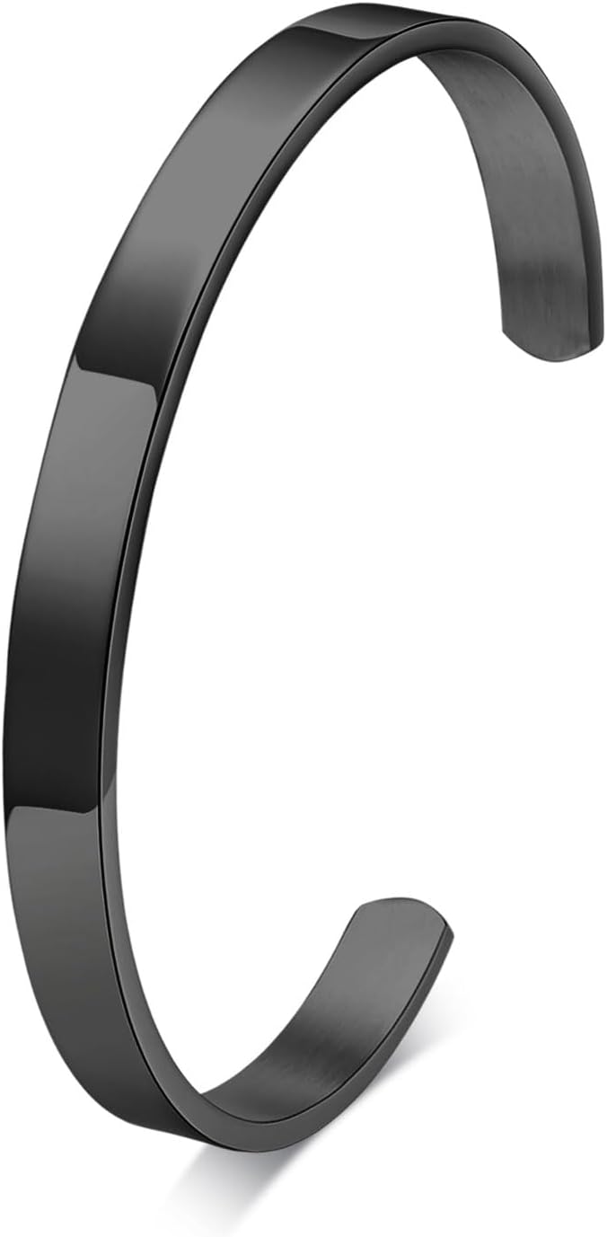 MEALGUET Stainless Steel Mens Cuff Bracelet : Minimal Cool Silver/Black/Gold Plated Open Metal Cuff Bangle Bracelets for Men,Mens Bracelet Jewelry Gift