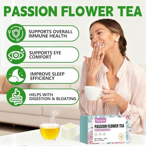 Passion Flowers Tea Bags-120 Teabags, 2g/Bag, Made with 100% Natural Passion Flowers. Helps with Sleep Support and Digestion | Caffeine-Free | Sugar-Free | Gluten-Free | Vegan. Eco-Friendly Tea Bags