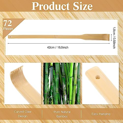 Yinkin 72 Pcs Bamboo Back Scratcher Bulk Traditional Manual Back Massager Wooden Long Scratcher for Itching Relief and Body Massage Elderly Men Women Friend and Family Nursing Gifts