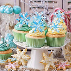 50 PCS Edible Snowflake Cake Cupcake Toppers christmas cake Party decorating Wafer Paper Snowflake Cupcake Decorations for Christmas Winter Frozen Theme Baby Shower Birthday Party Decor Supplies