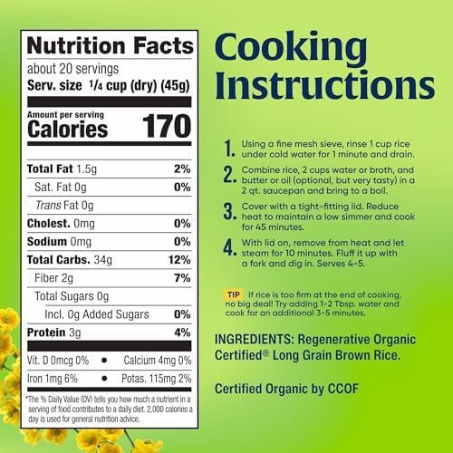 Lundberg Regenerative Organic Brown Rice Long Grain, Kosher, USDA Certified Organic, Gluten Free & Non-GMO, 32 Ounce (Pack of 1)