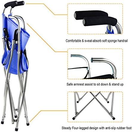 Freshore® Walking Stick Folding Cane Seat for Women/Men with Heavy Duty - Walker Chair Bench Camping Travel Stool 2 Handle with 4 Legs (for Standard Figure)
