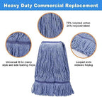 2 Pack Heavy Mop Replace Head，mop Head Replacement,Commercial mop Heads,Reusable Mop Head Refills-Replacement Mop Heads SuitableWet Industrial Blue Cotton Looped End String Head Refill (Blue)