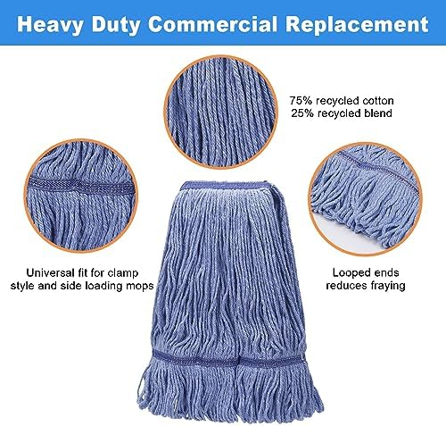 2 Pack Heavy Mop Replace Head，mop Head Replacement,Commercial mop Heads,Reusable Mop Head Refills-Replacement Mop Heads SuitableWet Industrial Blue Cotton Looped End String Head Refill (Blue)