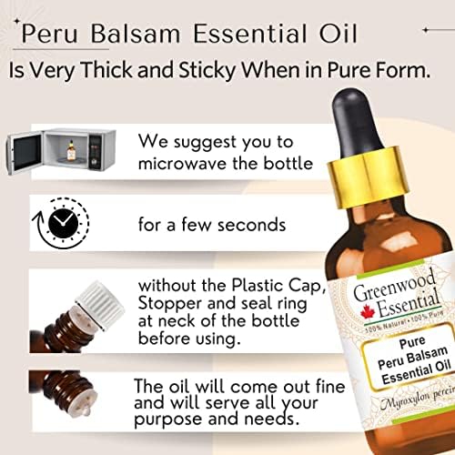 Greenwood Essential Pure Peru Balsam Essential Oil (Myroxylon pereirae) with Glass Dropper Steam Distilled (Pack of Two) 100ml X 2 (6.76 oz)