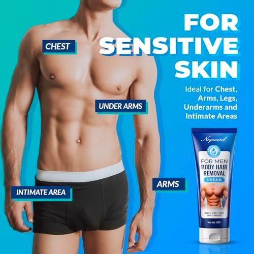 Hair Removal Cream for Men: Sensitive Depilatory Cream for Men - Body Legs Chest Underarms Intimate Areas - Vitamin E - Painless Effective Flawless Soothing Easy - Hair Remover - Gentle Formula - 120g