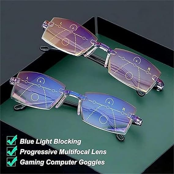 Stylish Anti-Blue Light Rimless Reading Glasses, Rimless Blue Light Glasses, for Women Men