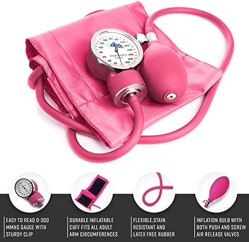 ASA TECHMED Dual Head Sprague Stethoscope and Sphygmomanometer Manual Blood Pressure Cuff Set with Case, Gift for Medical Students, Doctors, Nurses, EMT and Paramedics, Pink