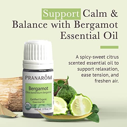 Pranarom USDA Certified Organic Bergamot Essential Oil (5ml), 100% Pure Undiluted Therapeutic Grade from Italy for Aromatherapy, Diffuser, Uplifting Scent, Immune Support, Relaxation, Sleep