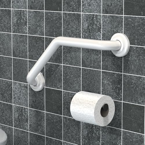 16inch Angled Grab Bar for Stud Mount, Bathroom Mobility Aid, ADA Compliant Heavy Duty 500lbs Support, Rustproof Stainless Steel (White)