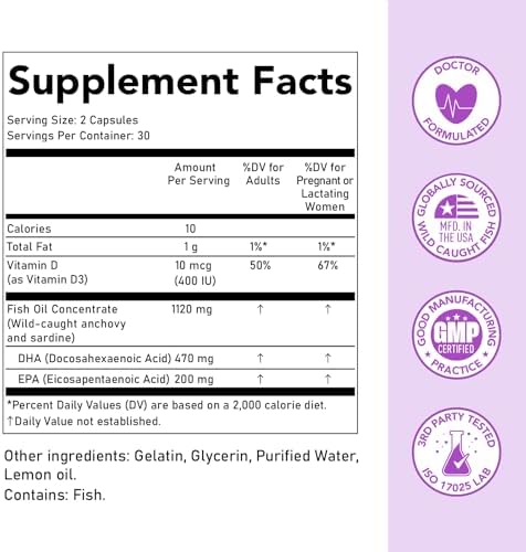 Premom Prenatal DHA Fish Oil: Triglyceride Omega 3 with 470mg DHA, 200mg EPA + 400 IU VIT D3 Supplement - Fertility Support for Women - Globally Sourced from Wild Caught Fish