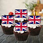 Union Jack Edible Cupcake Toppers, UK Flag Edible Cake Decorations, Flags Of The World Cake Decor, Eurovision Party Decor, London Theme Patriotic Decorations 50 x 3cm / 1.18 Inch Wafer Card Toppers