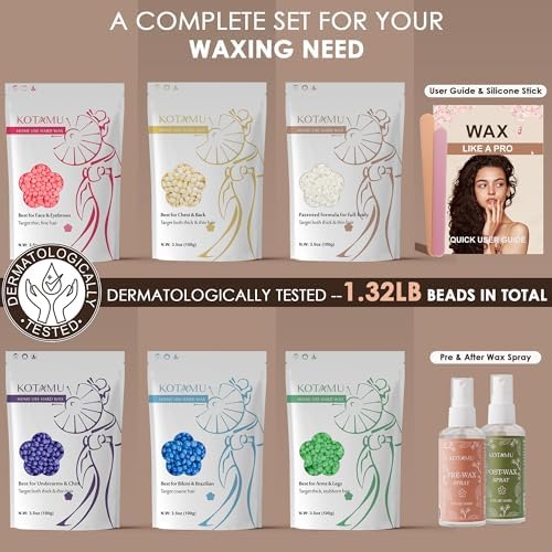 KOTAMU Pink Hair Removal Wax Kit for Women & Men, Digital Waxing Kit with 1.3lb Wax Beads for Face Eyebrow Underarm Arm Leg Chest Back Bikini Brazilian Waxing, Perfect Use at Home & Salon